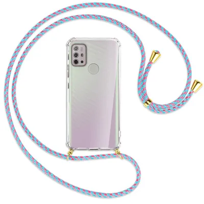 Produktbild von Handykette Backcover-Schutzhülle mit Band (Metall goldfarben) für Motorola Moto G10 (Power), G20, G30 - pink/mint