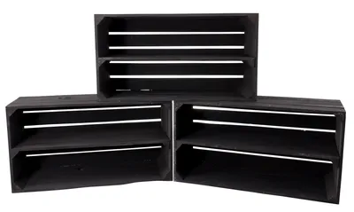 Produktbild von 12er Set große neue schwarze Obstkiste/Weinkiste mit 2 Fächern 75cm x 40cm x 31cm Schuhregal Holzregal Bank Garderobe Kiste Box Holzkisten Regalsystem klassisch