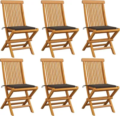 Imagen del producto de Sillas de jardín 6 uds con cojines taupe madera de teca