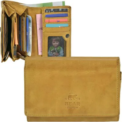 Produktbild von Bear Design Portemonnaie Damen Geldbörse Leder 9 Kartenfächer Geldbeutel ocker gelb CL15572-ochre