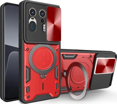 Produktbild von Handyhülle für Motorola Edge 50 Ultra/Moto X50 Ultra Dual-Layer Stoßfest Rüstung Hülle mit Dia Kameraschutz und Kreisförmig Ring Ständer Rot