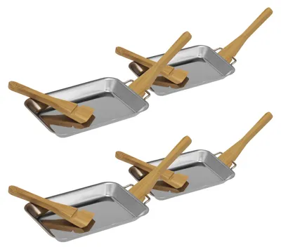 Image de Ensemble de 4 poêles à griller Bremermann comprenant 8 grattoirs en bambou, acier inoxydable