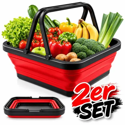 Produktbild von Einkaufskorb 2er Set Faltkorb Wäschekorb Korb Faltbar 17L Griff Picknickkorb