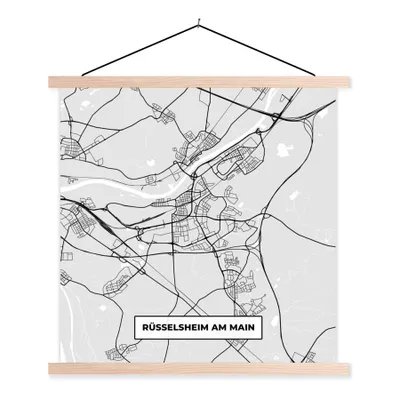 Produktbild von MuchoWow® Textilposter Karte - Rüsselsheim Am Main - Deutschland - Stadtplan - Karte 40x40 cm mit holzfarbenen Rahmen - Posterleiste