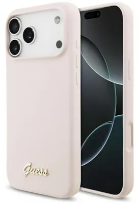 Zdjęcie produktu dla Etui Guess Silicone Script Metal Logo MagSafe do iPhone 17 Pro Max różowy