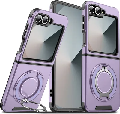 Obrázek produktu pro Dvouvrstvé pouzdro pro Samsung Galaxy Z Flip6 / Z Flip7 FE, s posuvným krytem fotoaparátu a magnetickým kroužkovým stojánkem Fialová