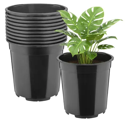 Image de Ensemble de 10 pots ronds en plastique noir pour semis, de grande taille, avec trous de drainage (Ø 21 cm, hauteur 20 cm, 5 litres) – Référence : GD-KW-RH
