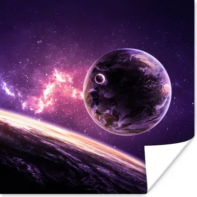 Produktbild von MuchoWow® Poster Planeten - Sterne - Lila 100x100 cm - Babyzimmer