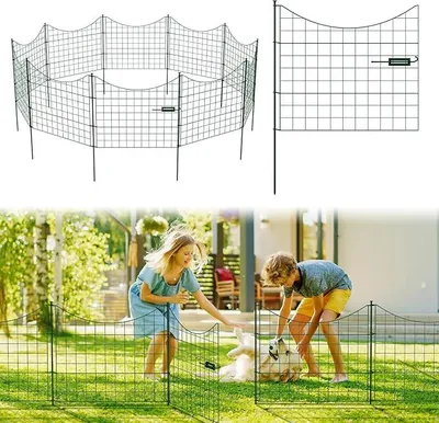 Produktbild von Dekorative Gartenzaun, Teichzaun Set 1 Tor+4 Teichzaun Steckzaun Metall mit Zaunelemente und Freigehege Gartenzaun Tiergehege, mit Schloss, Haustier Zaun (Unterbogen, Grün)