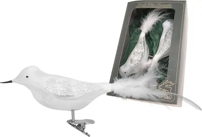 Produktbild von Krebs Glas Lauscha Christbaumschmuck Amsel aus Glas - Weiß - unversilbert - 2 Stück - Größe ca. 10cm - 24212