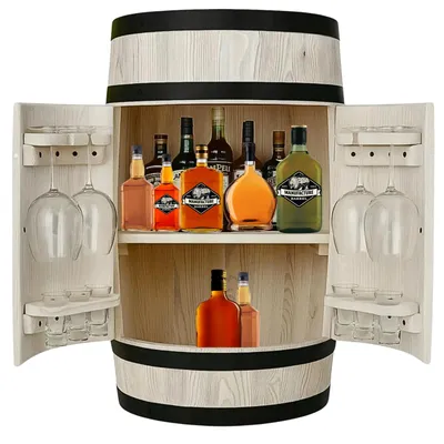 Zdjęcie produktu dla Drewniana szafka barowa 80 x 55 cm – solidna drewniana szafka barowa na alkohol, wino i whisky z uchwytami na szklanki | Ręcznie wykonana w UE | Meble barowe premium w stylu loftowym i rustykalnym