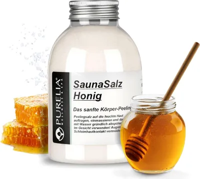 Produktbild von PURELIA Sauna Salz Honig 650g Peelingsalz Sauna Salz Peeling Körperpeeling