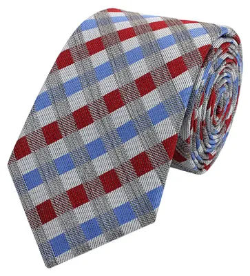 Produktbild von Fabio Farini - 1 Stück karierte Herren Schlips - Krawatte in 6cm oder 8cm Breite Schmal (6cm), Weiß/Hellblau/Rot/Silbergrau