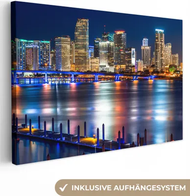 Produktbild von MuchoWow® - Leinwandbilder - Skyline - Miami - Amerika, Wandbild, Wanddeko Bilder Wohnzimmer, 30x20 cm
