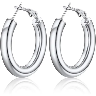 Image de Boucles d'oreilles créoles en acier inoxydable, plaqué or 18 carats, épaisseur de 5 mm, diamètre de 30 mm, pour femmes et filles