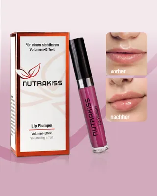Produktbild von Nutrakiss Lip Plumper „plum“ – Natürlicher Lip Booster m. Niacin (Vitamin B3) I Liquid Lipstick I Lippen Plumper I Lippenstift für volle Lippen 4ml