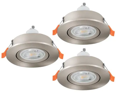 Immagine prodotto di Set di 3 faretti LED da incasso Barranco, ideali per l'illuminazione del soggiorno. Faretti da soffitto orientabili, realizzati in plastica color argento, con luce bianco caldo, inclusi portalampada GU10