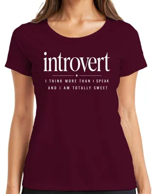 Obrázok produktu pre Introvert – Viac rozmýšľam, ako rozprávam. Tričko s nápisom, sarkastické. Dámske, bordó, veľkosť S