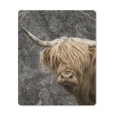 Produktbild von MuchoWow® Mauspad Mousepad Schottischer Highlander - Weltkarte - Tiere 19x23 cm - Mousepads - Maus Mat - Pad - Mausunterlage - Mauspads - Spielen