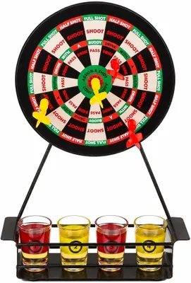 Productafbeelding van Dart drinkspel - Partyspel met dartbord - 4 borrelglazen en 4 darts - Grappig drinkspel voor volwassenen - Verjaardag