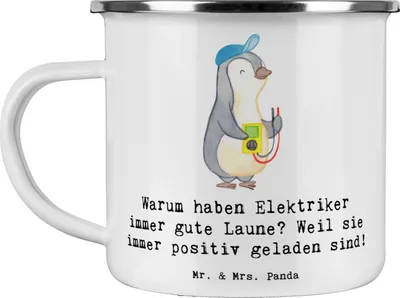 Produktbild von Mr. & Mrs. Panda Teetasse Positiver Elektriker - Weiß - Geschenk, Berufsprodukte, Berufspassion, Motivtasse, Beruf, Pott, becher emaille, Kaffeepott, Elektrotechnik