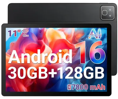 Image de Tablette Android 16, 30 Go + 128 Go (extensible jusqu'à 1 To), écran de 279 mm (11 pouces), Bluetooth, WiFi 6, double caméra (5 MP + 8 MP), processeur 5 cœurs, batterie 7800 mAh. Tablettes avec mode clavier intégré