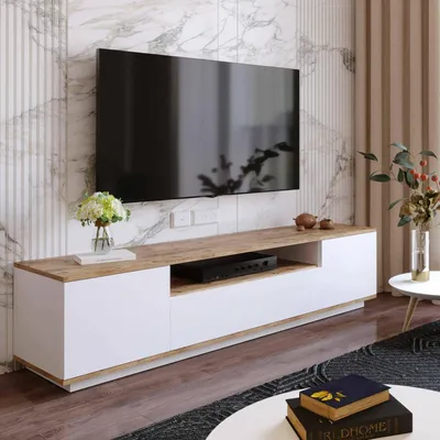 Image de Asellina - Meuble TV, 180x45x45h cm Chêne Brun, 2 Étagères