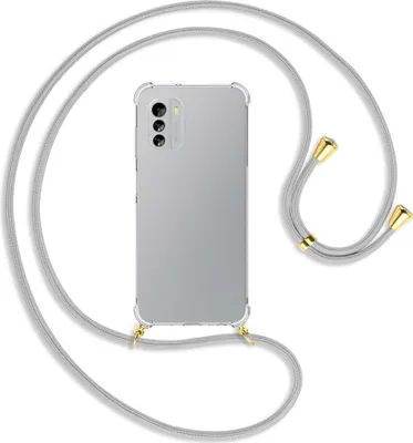 Produktbild von Handykette Backcover-Schutzhülle mit Band (Metall goldfarben) für Nokia G60 5G (6.58'') - silbergrau