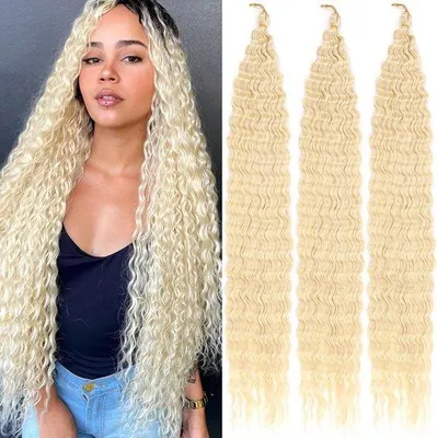 Produktbild von Famanu Haarverlängerung 30 Zoll Tiefer Wellenschlag Synthetisches Lockenhaar für Zopf- und Extensions, Schwarz