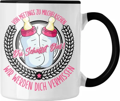 Produktbild von Trendation - Mutterschutz Tasse Geschenk Abschied Mutterschutz Kaffeetasse Kollegin Wird Mama Von Meetings Zu Milchflaschen (Schwarz)