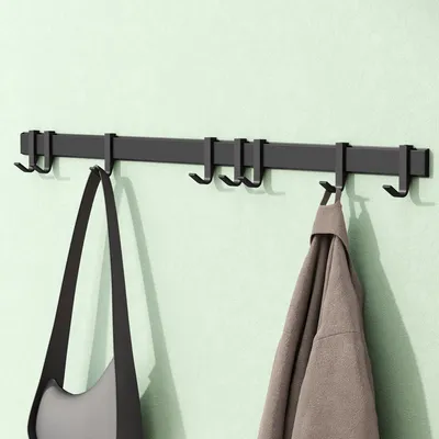 Produktbild von Mai & Mai Kleiderhaken Wandgarderobe Wandhaken aus Aluminium mit 8 Verschiebbare Garderobenleiste Garderobenhaken 80cm Matt schwarz Stalo-12