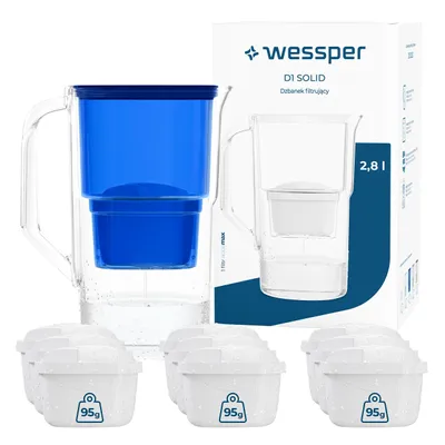Produktbild von Wessper D1 SOLID 2,8 L Wasserfilterkanne Blau mit 10× AquaMax Filter