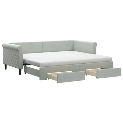 Immagine prodotto di vidaXL Letto da giorno allungabile con cassetti grigio chiaro 90x200 cm in velluto
