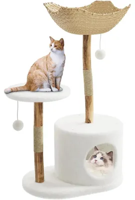 Image de Arbre à chat - Arbre d'escalade - 3 niveaux - 109 cm - Grand panier - Bois - Balle suspendue - Modèle B