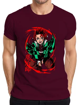 Immagine prodotto di Maglietta Tanjiro Kimetsu no Yaiba Sonnenatem Hinokami Anime Gift Uomo, Borgogna, S