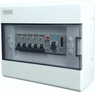 Produktbild von RoadEu - Leitungsschutzschalter - Komplett mit Zähler - Fi Schutzschalter 40A - 16A Sicherungsautomat und 10A "C" 3+2 in einem Aufputz Verteilerkasten