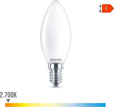 Image de Ampoule Bougie Led E14 4.3w 470lm 2700k Lumière Chaude ø3.5x9.7cm. Philips