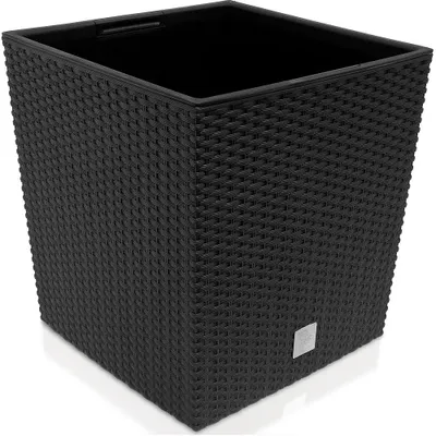 Produktbild von DEUBA Blumentopf 64L 40x40x41cm Rato Low Innentopf Mit Griffen Wetterfest Rattanoptik Pflanzkasten Übertopf Pflanzkübel Blumenkasten Quadratisch Anthrazit
