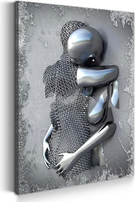 Produktbild von Metallfiguren abstrakt Silver Style Leinwandbild Wandbild für Wohnzimmer: 40x60x2cm