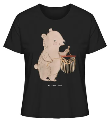Produktbild von Mr. & Mrs. Panda Oberteil Damen Bär Makramee Größe L - Schwarz - Geschenk, Kurzarmshirt, Basteln mit, T-Shirt, shirt