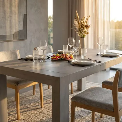 Immagine prodotto di Milani Home - tavolo da pranzo allungabile 160-240 x 90 x 77 cm, cemento, metallo