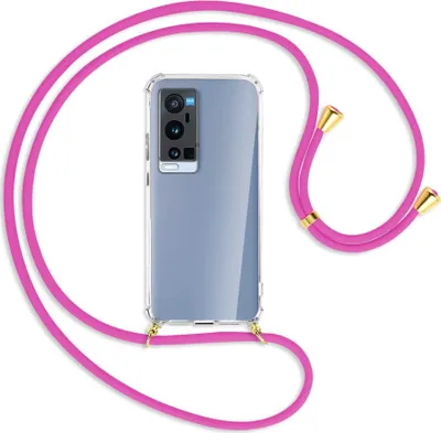 Produktbild von Handykette Backcover-Schutzhülle mit Band (Metall goldfarben) für vivo X60 Pro Plus 5G - hot pink