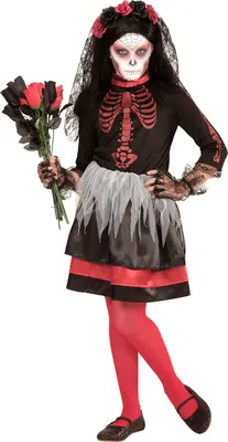 Produktbild von BRAUT DIA DE LOS MUERTOS (Kleid,Schleier mit Blumen) Größe 140 8-10 years