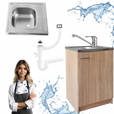 Zdjęcie produktu dla Szafka Kuchenna Sonoma 60 x 50 Zlew Deante + Syfon + Bateria Obrotowa Chrom