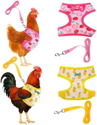 Produktbild von 2 Stück Hühnergeschirr mit Leine Warnweste Huhn Verstellbares Hühner-Geschirr mit Leine Warnweste für Hühner Hühnerwestem Trainingsgeschirr Haustiergeschirr Kostüm für Huhn Ente Oder Gans Training(Grö