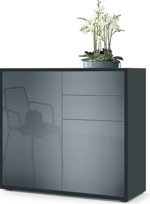 Produktbild von Vladon Sideboard Ben,  Germany, Kommode mit 2 Türen und 2 Schubladen, Schwarz matt/Grau Hochglanz (79 x 74 x 36 cm)