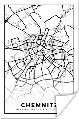Produktbild von MuchoWow® Poster Chemnitz - Karte - Stadtplan - Wegbeschreibung 120x180 cm - Kunstposter