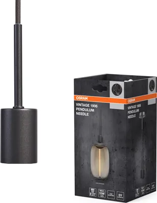 Image de OSRAM Lampe à suspension Vintage, gris foncé, scénarios lumineux individuels, acier inoxydable, idéal pour les pièces d'habitation, design moderne, attrait vintage, câble textile de 2 m, diamètre 100 mm, montage facile