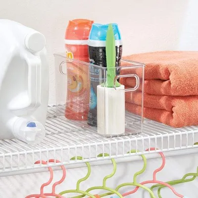 Productafbeelding van Famanu badkamerorganizer, middelgrote plastic lade met handgrepen - transparant (verpakking met 2 stuks)