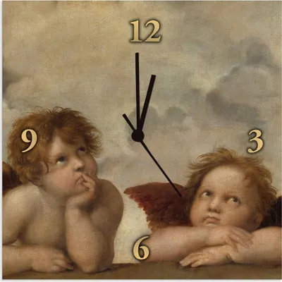 Produktbild von ARTland Wanduhr auf Alu Quarzuhr - schwarzer Zeiger Detail aus Die Sixtinische Madonna. Größe: 30x30 cm